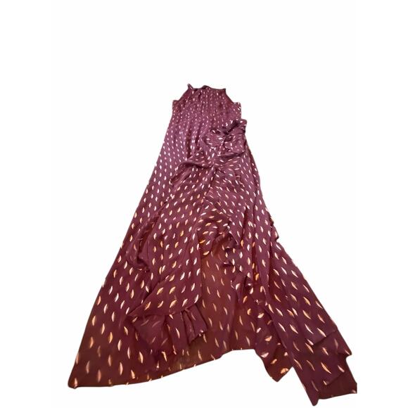 Betsy & Adam Burgundy Chiffon Foil Gown - Size 16 - Picture 14 of 16